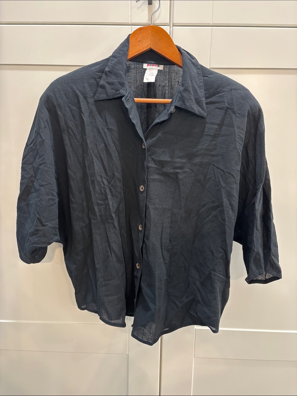 Vintage RODIER 100% cotton Black Button-Up Shirt